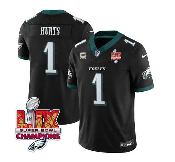 Men & Women & Youth Philadelphia Eagles #1 Jalen Hurts Black 2025 Eagles Logo Super Bowl LIX Patch New F.U.S.E. Vapor Untouchable Limited Stitched Jersey Dzhi